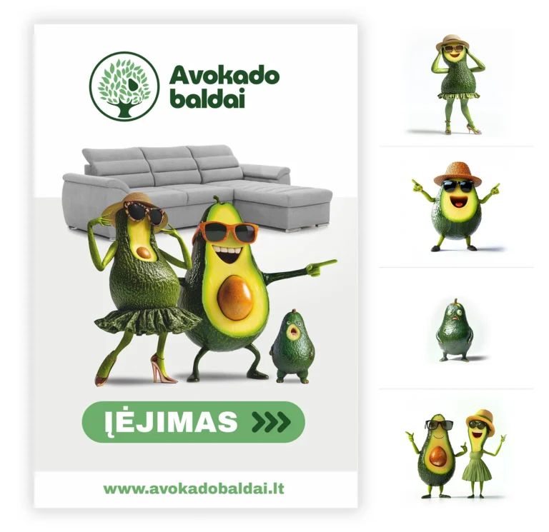 Avokado baldai maskoto kampanija